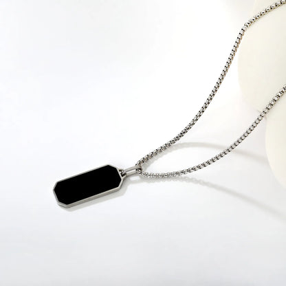 Stainless Steel Black Rectangular Pendant Necklace | MOQ 12 | Wholesale Bulk Order | N:60cm Chain Jewelry