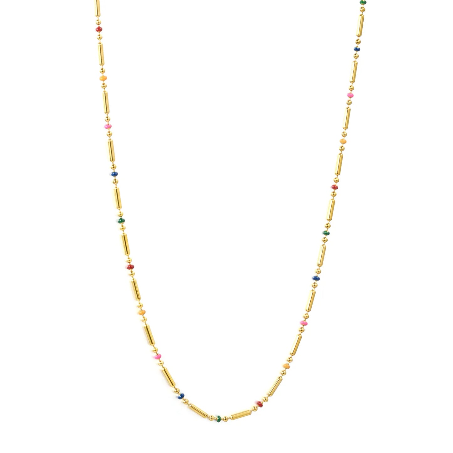 Multi-Color Bead & Bar Station Necklace | MOQ 12 | Wholesale Bulk Order | N:40+5cm Adjustable Jewelry