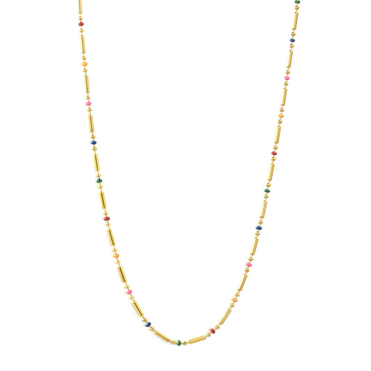 Multi-Color Bead & Bar Station Necklace | MOQ 12 | Wholesale Bulk Order | N:40+5cm Adjustable Jewelry