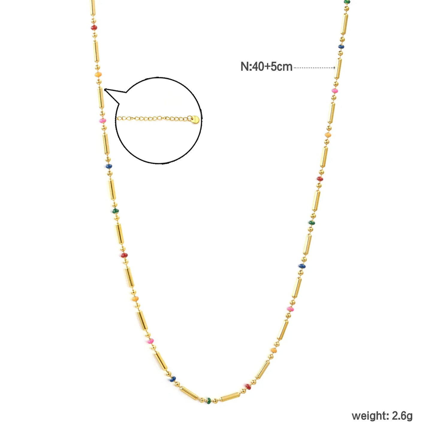 Multi-Color Bead & Bar Station Necklace | MOQ 12 | Wholesale Bulk Order | N:40+5cm Adjustable Jewelry