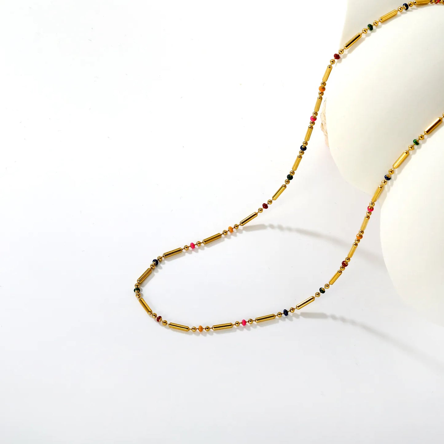 Multi-Color Bead & Bar Station Necklace | MOQ 12 | Wholesale Bulk Order | N:40+5cm Adjustable Jewelry