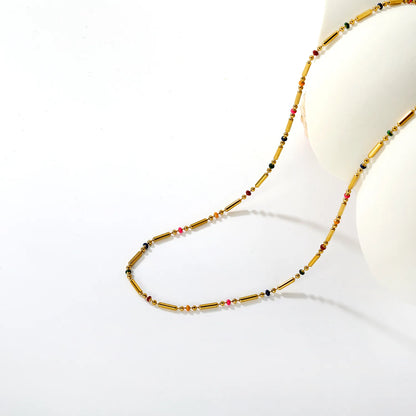Multi-Color Bead & Bar Station Necklace | MOQ 12 | Wholesale Bulk Order | N:40+5cm Adjustable Jewelry