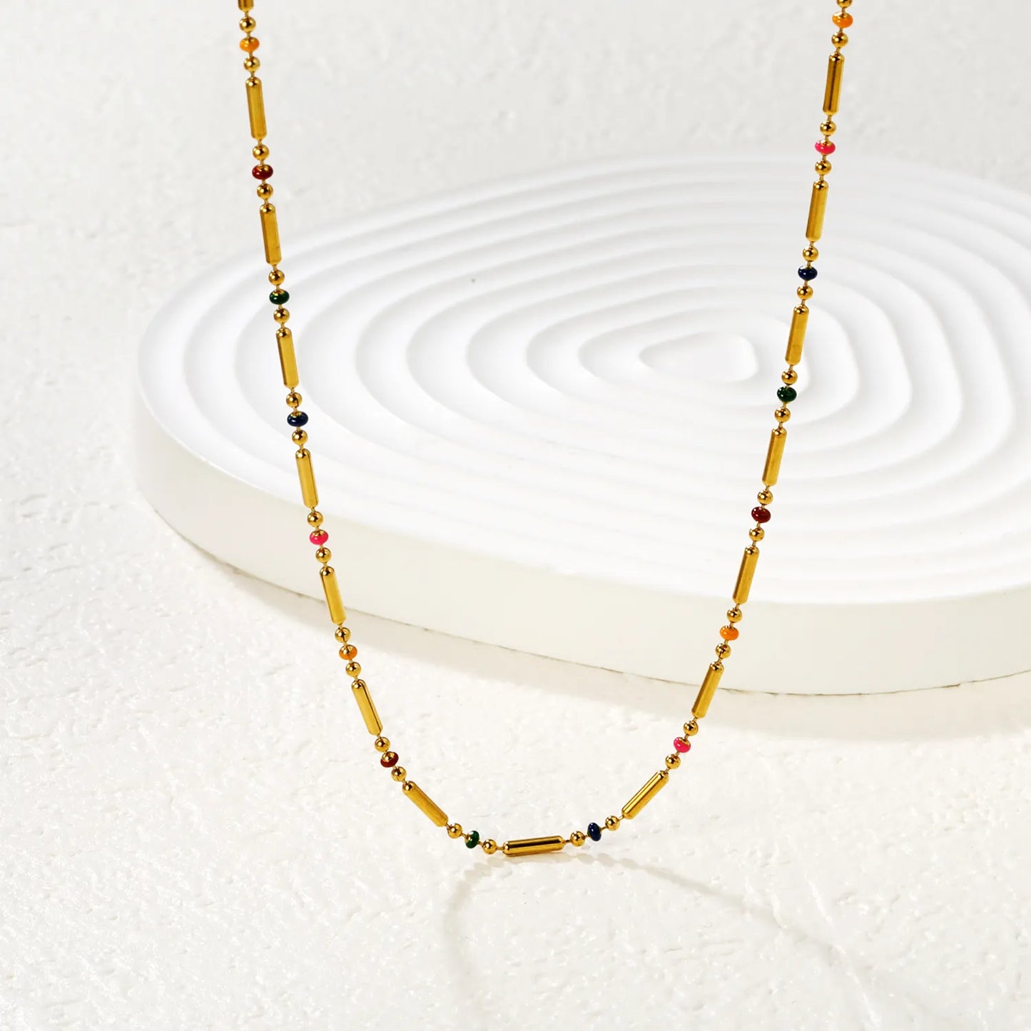 Multi-Color Bead & Bar Station Necklace | MOQ 12 | Wholesale Bulk Order | N:40+5cm Adjustable Jewelry
