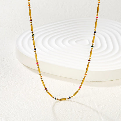 Multi-Color Bead & Bar Station Necklace | MOQ 12 | Wholesale Bulk Order | N:40+5cm Adjustable Jewelry
