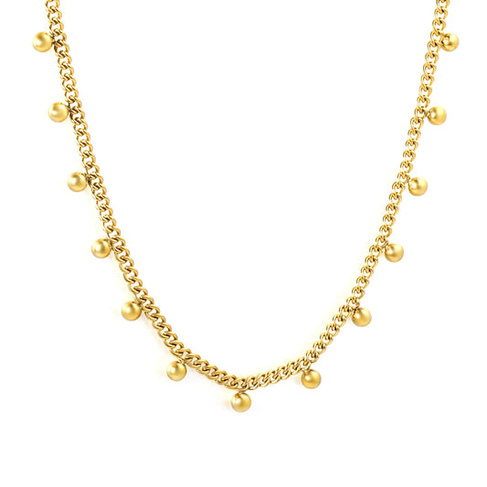 Wholesale Bulk Order | Gold/Silver Beaded Curb Chain Necklace (3mm Spaced Beads) | 18K Plated | N:40+5cm Adjustable