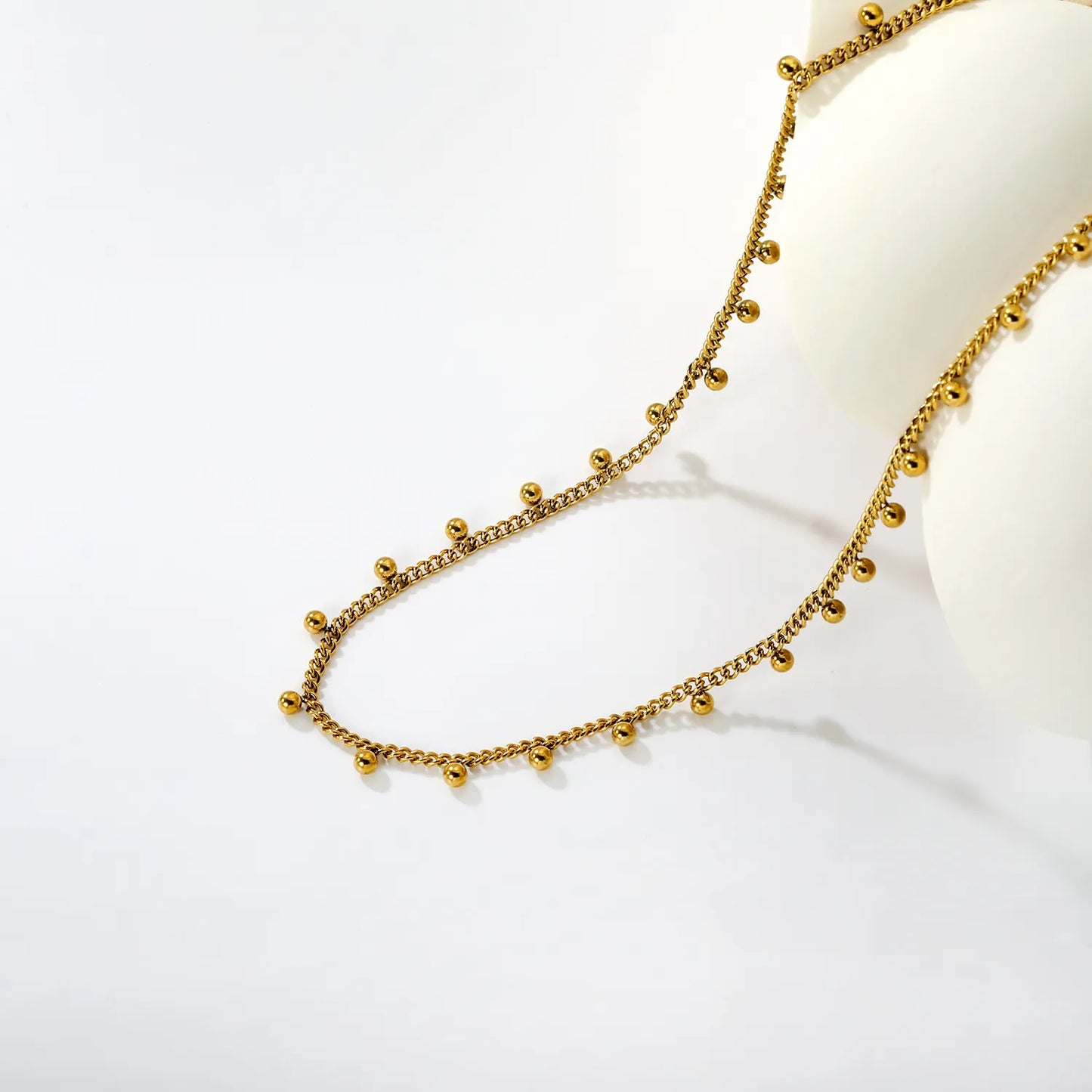 Wholesale Bulk Order | Gold/Silver Beaded Curb Chain Necklace (3mm Spaced Beads) | 18K Plated | N:40+5cm Adjustable