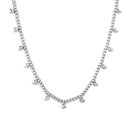 Wholesale Bulk Order | Gold/Silver Beaded Curb Chain Necklace (3mm Spaced Beads) | 18K Plated | N:40+5cm Adjustable