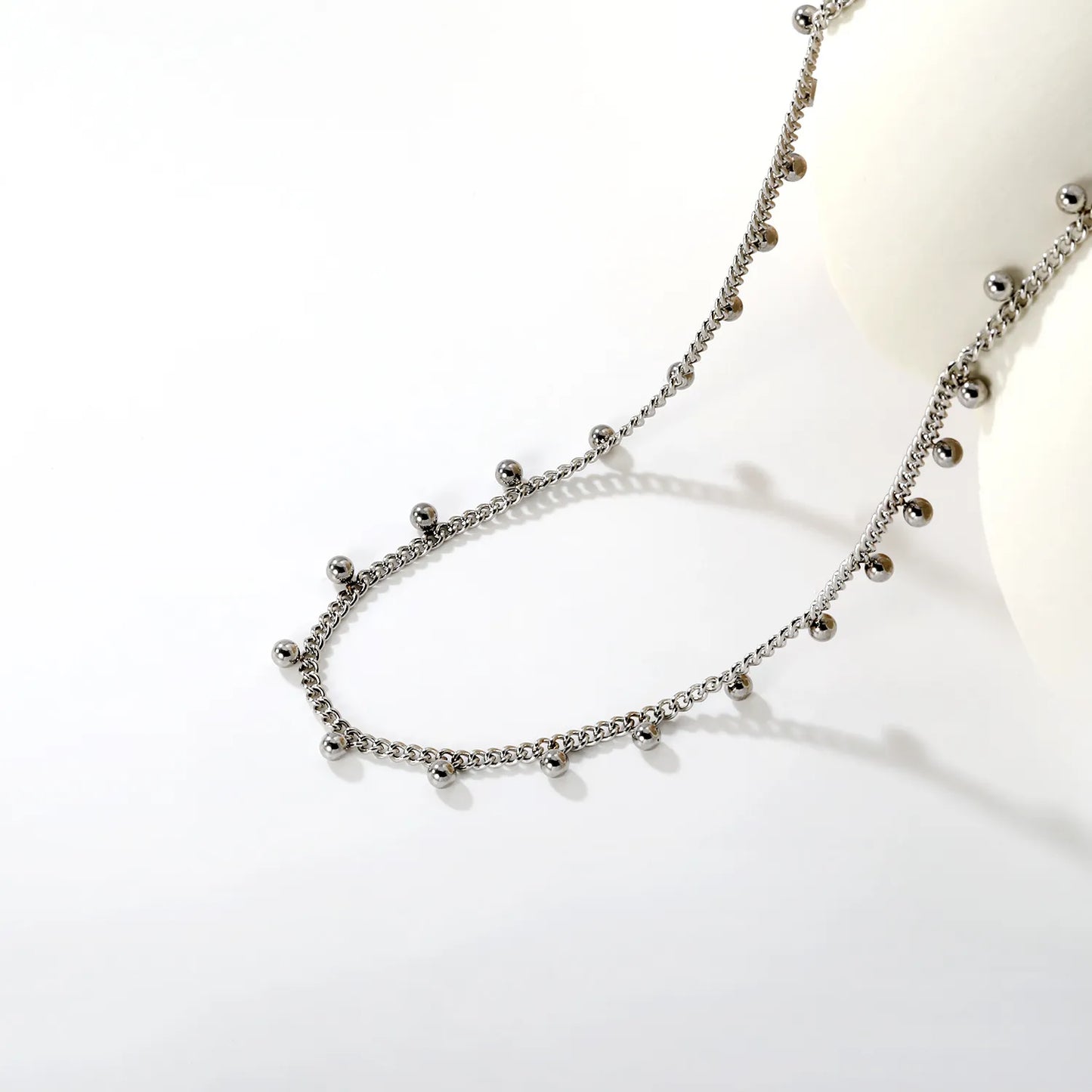 Wholesale Bulk Order | Gold/Silver Beaded Curb Chain Necklace (3mm Spaced Beads) | 18K Plated | N:40+5cm Adjustable