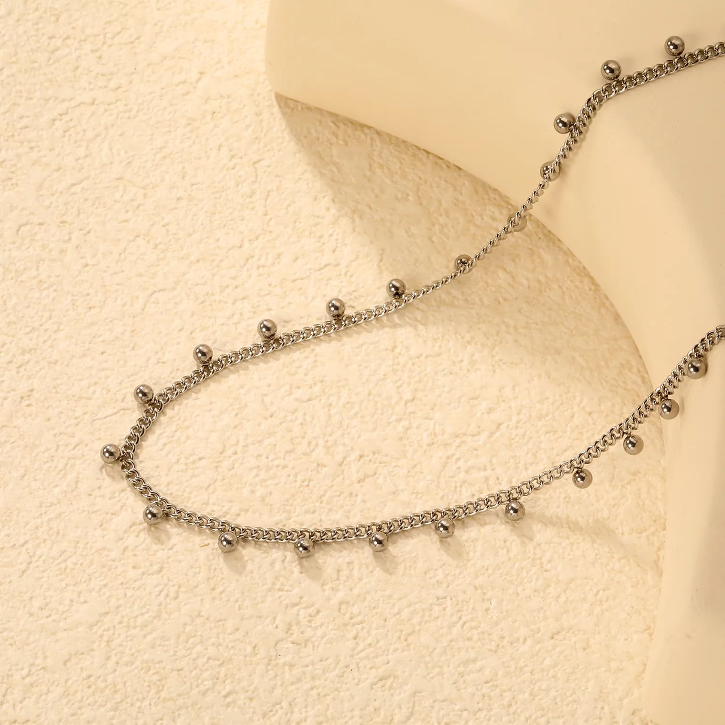 Wholesale Bulk Order | Gold/Silver Beaded Curb Chain Necklace (3mm Spaced Beads) | 18K Plated | N:40+5cm Adjustable