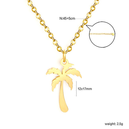 Wholesale Gold/Silver Palm Tree Pendant Necklace (12x17mm) | 18K Plated Stainless Steel Jewelry | N:45+5cm Adjustable Necklace