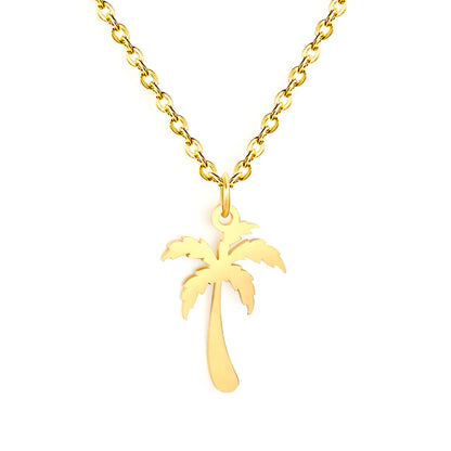 Wholesale Gold/Silver Palm Tree Pendant Necklace (12x17mm) | 18K Plated Stainless Steel Jewelry | N:45+5cm Adjustable Necklace
