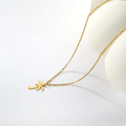 Wholesale Gold/Silver Palm Tree Pendant Necklace (12x17mm) | 18K Plated Stainless Steel Jewelry | N:45+5cm Adjustable Necklace