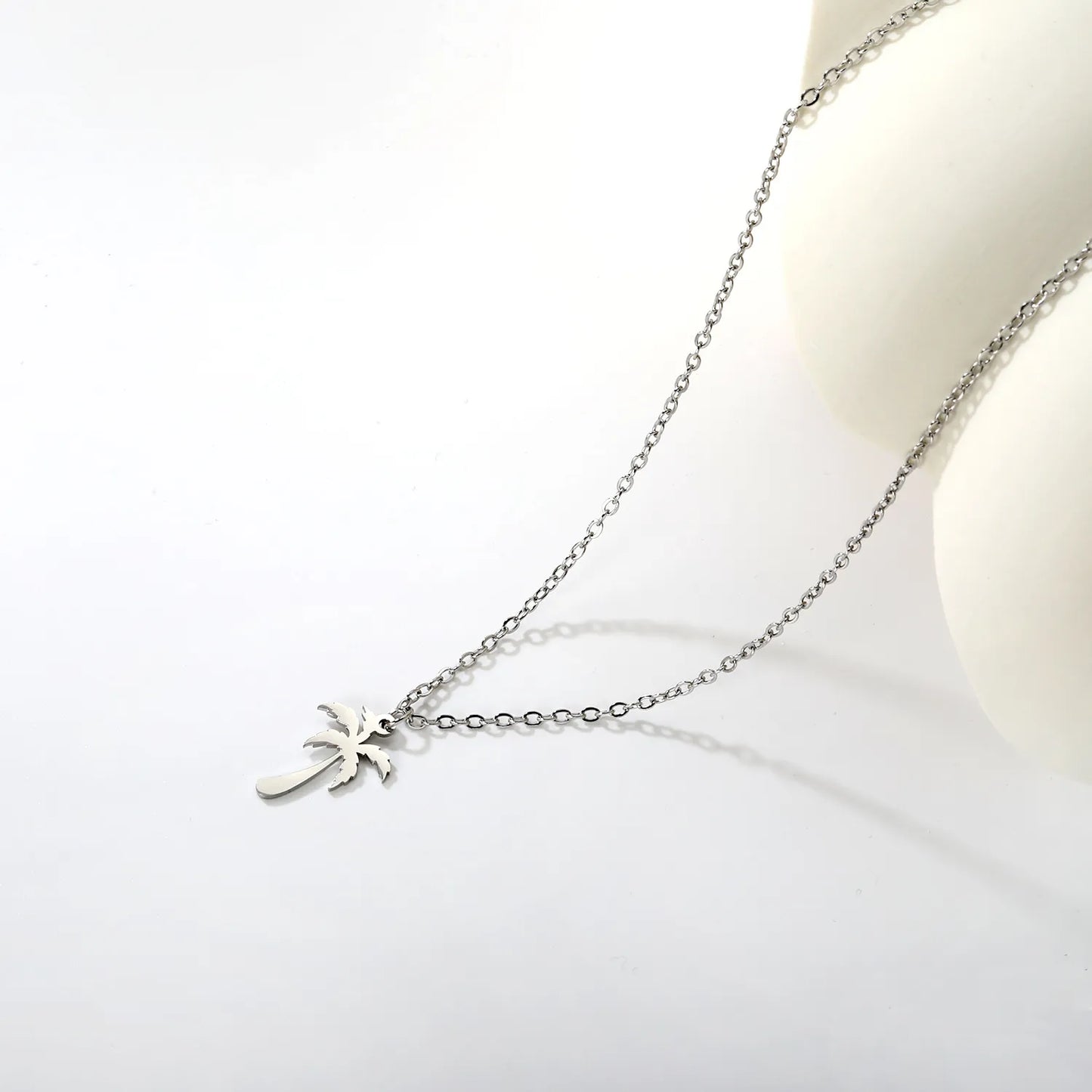 Wholesale Gold/Silver Palm Tree Pendant Necklace (12x17mm) | 18K Plated Stainless Steel Jewelry | N:45+5cm Adjustable Necklace