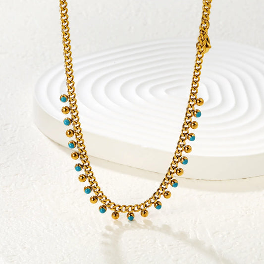 Turquoise & Gold Bead Station Necklace | MOQ 12 | Wholesale Bulk Order | N:40+5cm Adjustable Jewelry