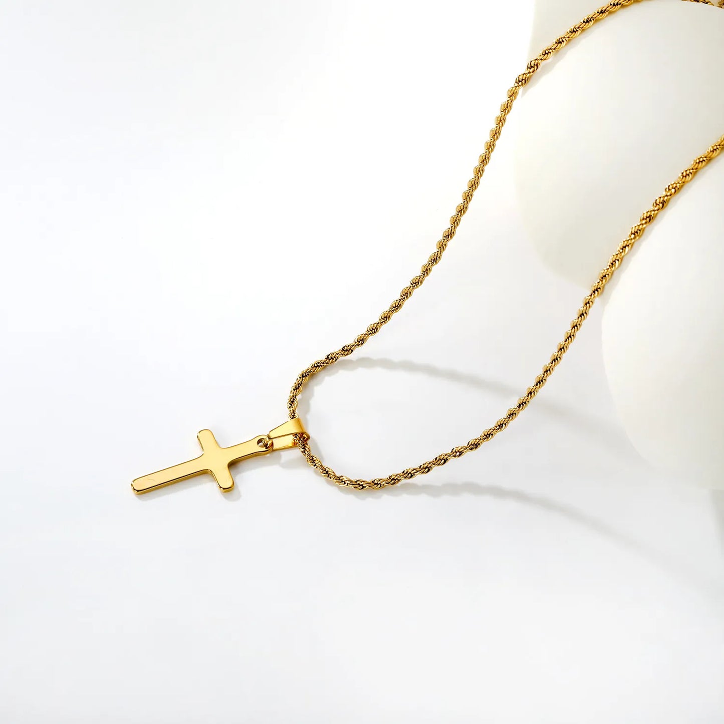 Gold/Silver Cross Pendant Rope Chain Necklace | MOQ 12 | Wholesale Bulk Order | N:55cm Chain Jewelry