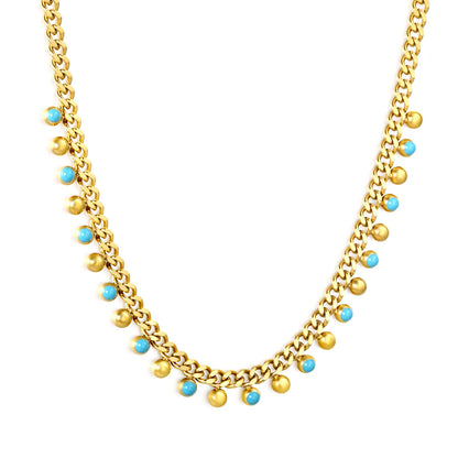 Turquoise & Gold Bead Station Necklace | MOQ 12 | Wholesale Bulk Order | N:40+5cm Adjustable Jewelry