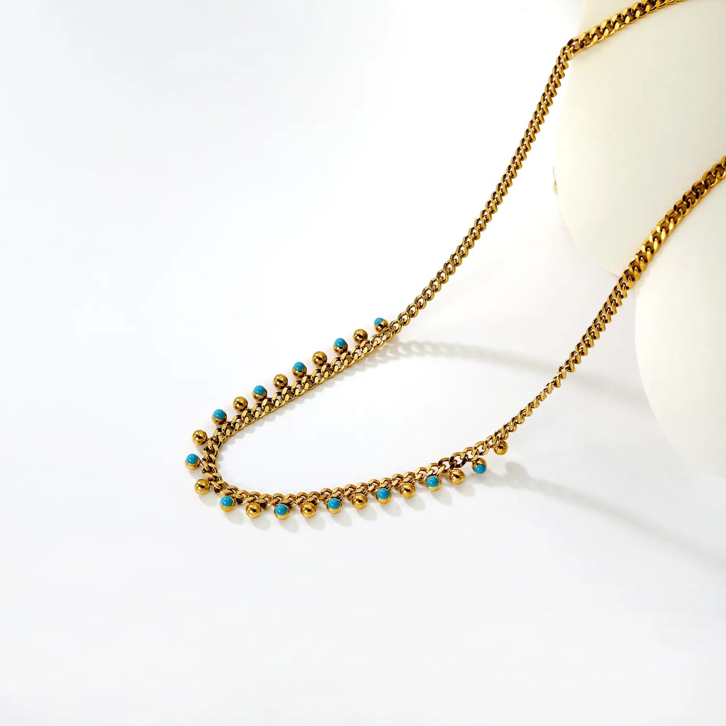 Turquoise & Gold Bead Station Necklace | MOQ 12 | Wholesale Bulk Order | N:40+5cm Adjustable Jewelry