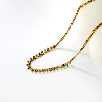 Turquoise & Gold Bead Station Necklace | MOQ 12 | Wholesale Bulk Order | N:40+5cm Adjustable Jewelry