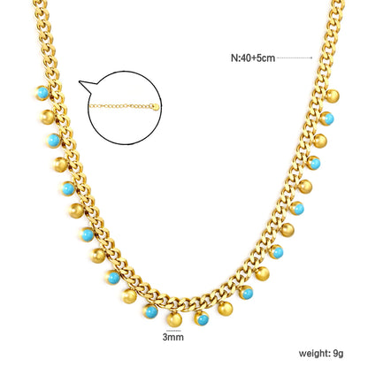 Turquoise & Gold Bead Station Necklace | MOQ 12 | Wholesale Bulk Order | N:40+5cm Adjustable Jewelry