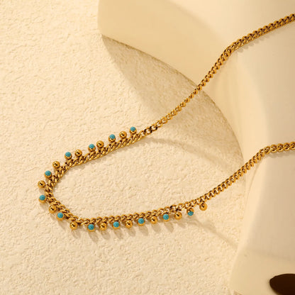 Turquoise & Gold Bead Station Necklace | MOQ 12 | Wholesale Bulk Order | N:40+5cm Adjustable Jewelry