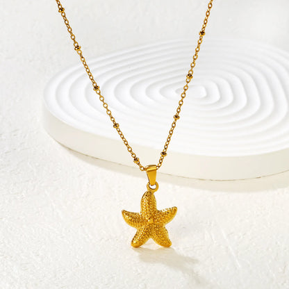 42+5cm Adjustable Textured Starfish Pendant Necklace | 18K Gold Plated | MOQ 12 for Wholesale Bulk Order