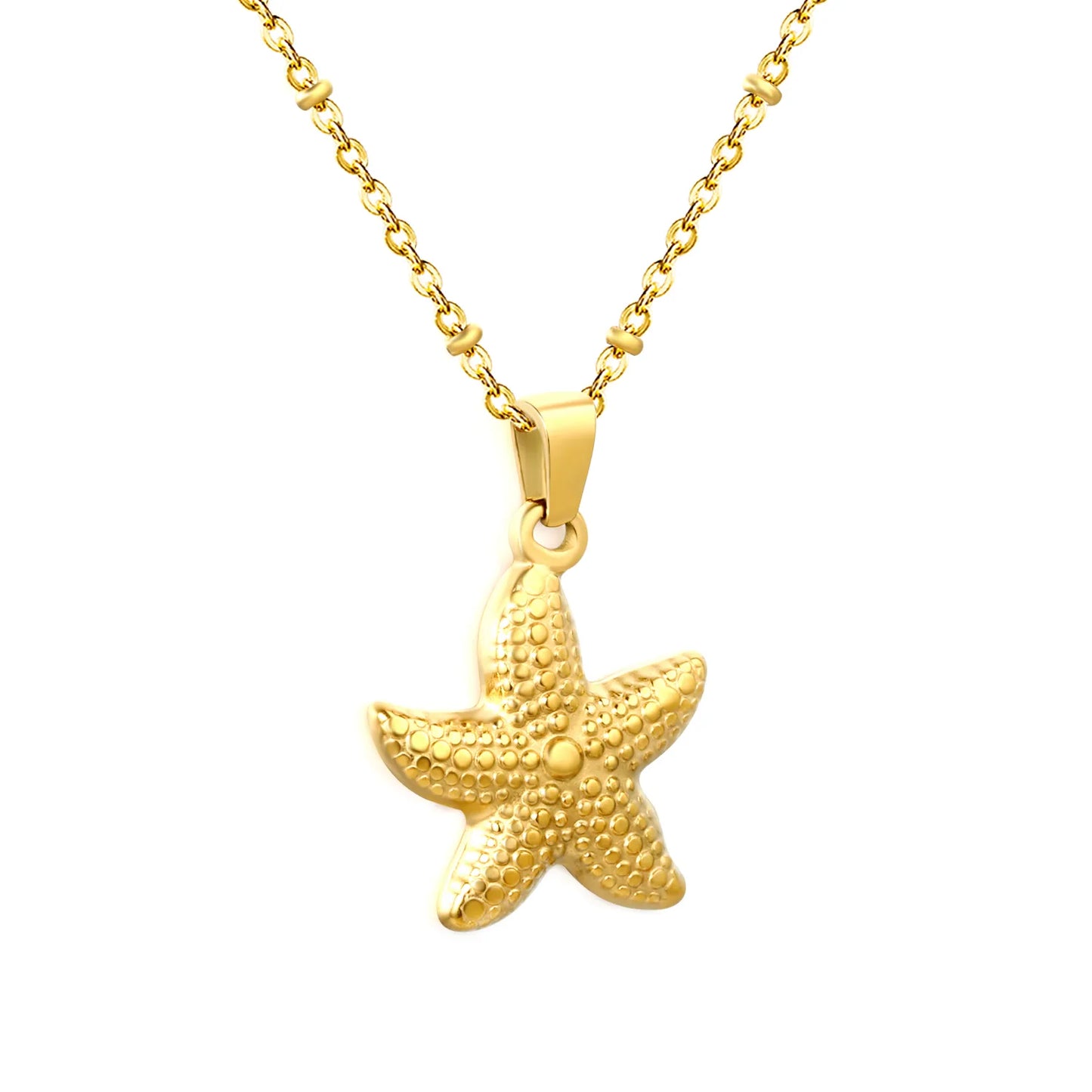 42+5cm Adjustable Textured Starfish Pendant Necklace | 18K Gold Plated | MOQ 12 for Wholesale Bulk Order