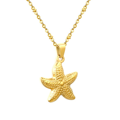 42+5cm Adjustable Textured Starfish Pendant Necklace | 18K Gold Plated | MOQ 12 for Wholesale Bulk Order