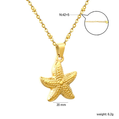 42+5cm Adjustable Textured Starfish Pendant Necklace | 18K Gold Plated | MOQ 12 for Wholesale Bulk Order