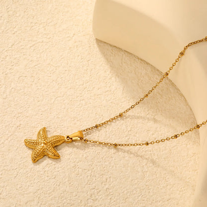 42+5cm Adjustable Textured Starfish Pendant Necklace | 18K Gold Plated | MOQ 12 for Wholesale Bulk Order