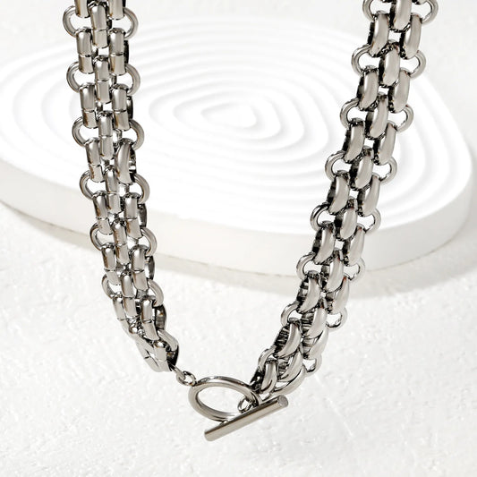 Stainless Steel Chunky Dual-Link Chain Necklace (Toggle Clasp) | MOQ 12 | Wholesale Bulk Order | N:40cm Chain Jewelry