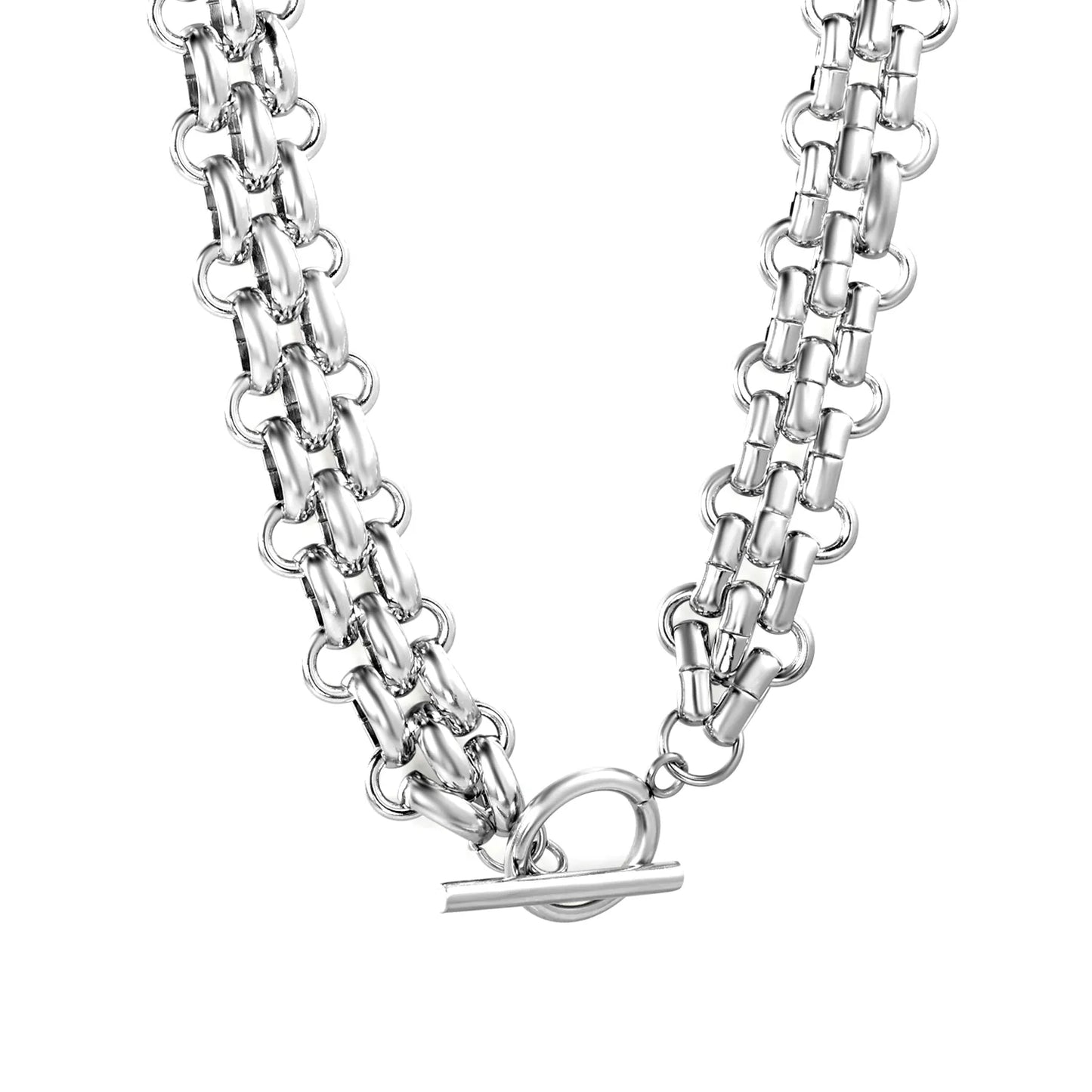 Stainless Steel Chunky Dual-Link Chain Necklace (Toggle Clasp) | MOQ 12 | Wholesale Bulk Order | N:40cm Chain Jewelry
