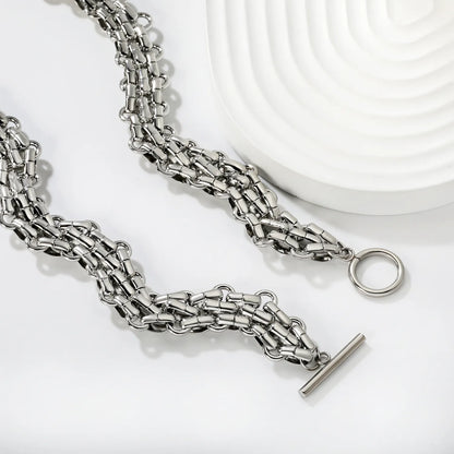 Stainless Steel Chunky Dual-Link Chain Necklace (Toggle Clasp) | MOQ 12 | Wholesale Bulk Order | N:40cm Chain Jewelry