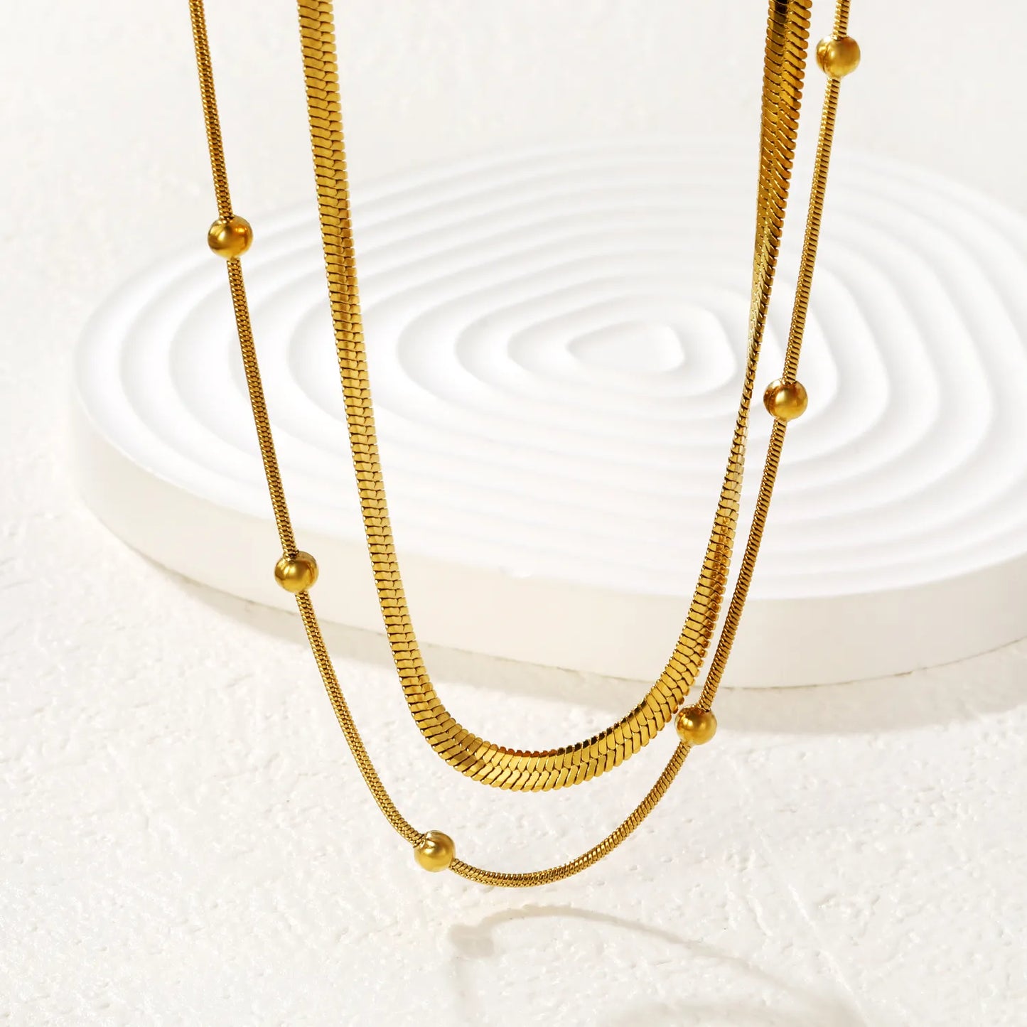 3-Layer Snake Chain Necklace (Bead Accents with Gold & Silver Option) | MOQ 12 | Wholesale Bulk Order | N:42+45+5cm Adjustable Jewelry