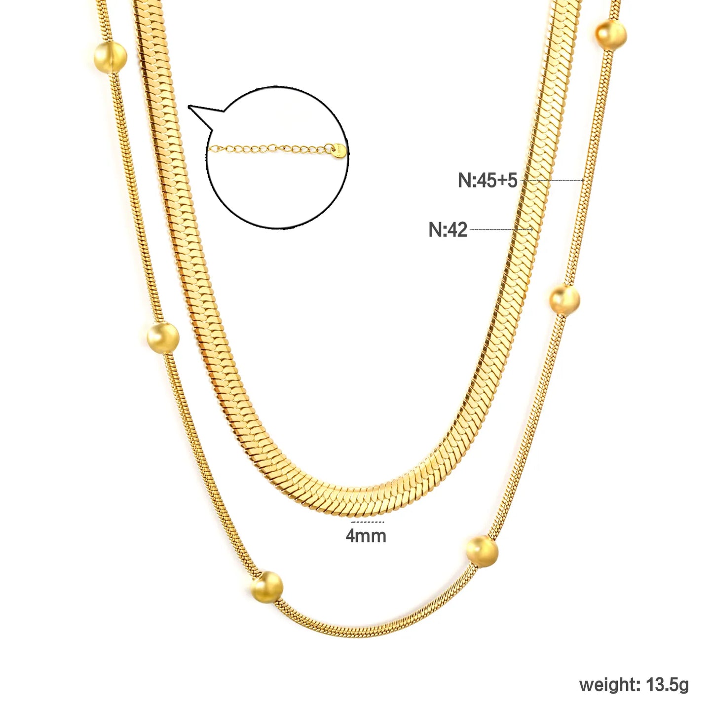 3-Layer Snake Chain Necklace (Bead Accents with Gold & Silver Option) | MOQ 12 | Wholesale Bulk Order | N:42+45+5cm Adjustable Jewelry