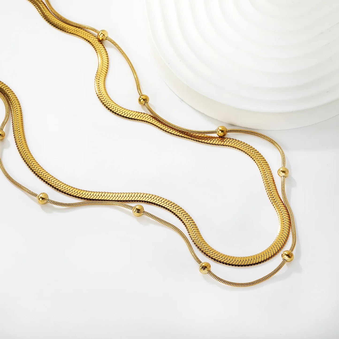 3-Layer Snake Chain Necklace (Bead Accents with Gold & Silver Option) | MOQ 12 | Wholesale Bulk Order | N:42+45+5cm Adjustable Jewelry