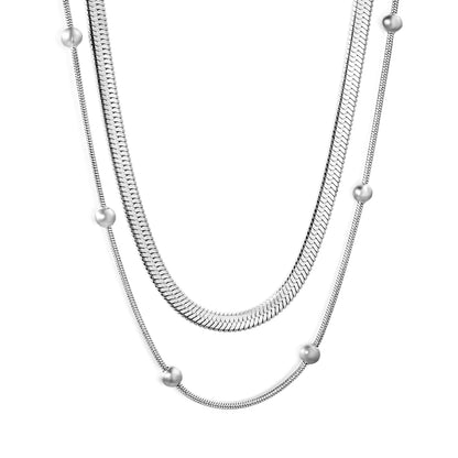 3-Layer Snake Chain Necklace (Bead Accents with Gold & Silver Option) | MOQ 12 | Wholesale Bulk Order | N:42+45+5cm Adjustable Jewelry