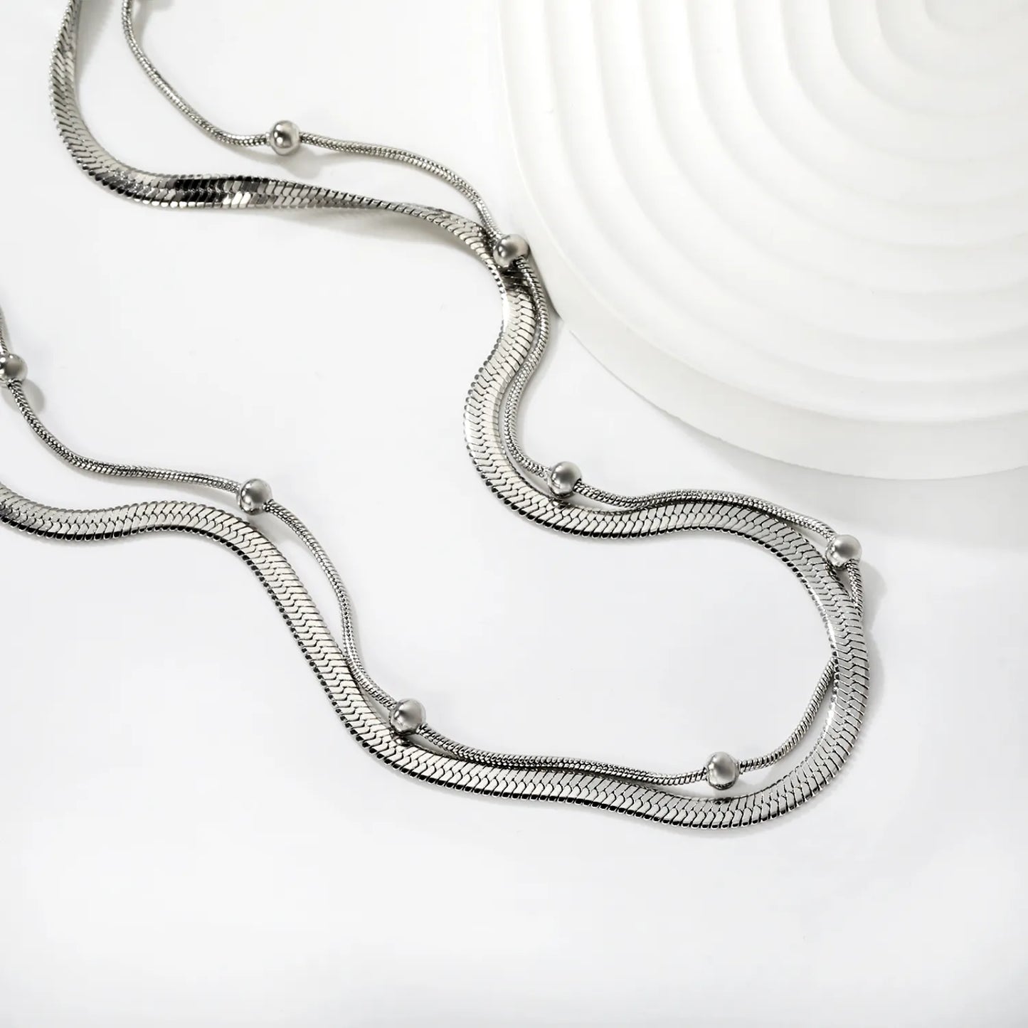 3-Layer Snake Chain Necklace (Bead Accents with Gold & Silver Option) | MOQ 12 | Wholesale Bulk Order | N:42+45+5cm Adjustable Jewelry