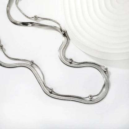 3-Layer Snake Chain Necklace (Bead Accents with Gold & Silver Option) | MOQ 12 | Wholesale Bulk Order | N:42+45+5cm Adjustable Jewelry