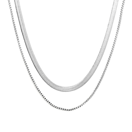 2-Layer Snake Chain Necklace (3mm + 1.2mm Widths) | MOQ 12 | Wholesale Order Stainless Steel Jewelry | N:40+45+5cm Adjustable Jewelry