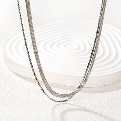 2-Layer Snake Chain Necklace (3mm + 1.2mm Widths) | MOQ 12 | Wholesale Order Stainless Steel Jewelry | N:40+45+5cm Adjustable Jewelry