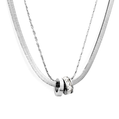 N:40+40+5 Adjustable 3-Layer Crystal Bead Necklace | 18K Gold/Silver Plated | Wholesale Bulk Order | MOQ 12