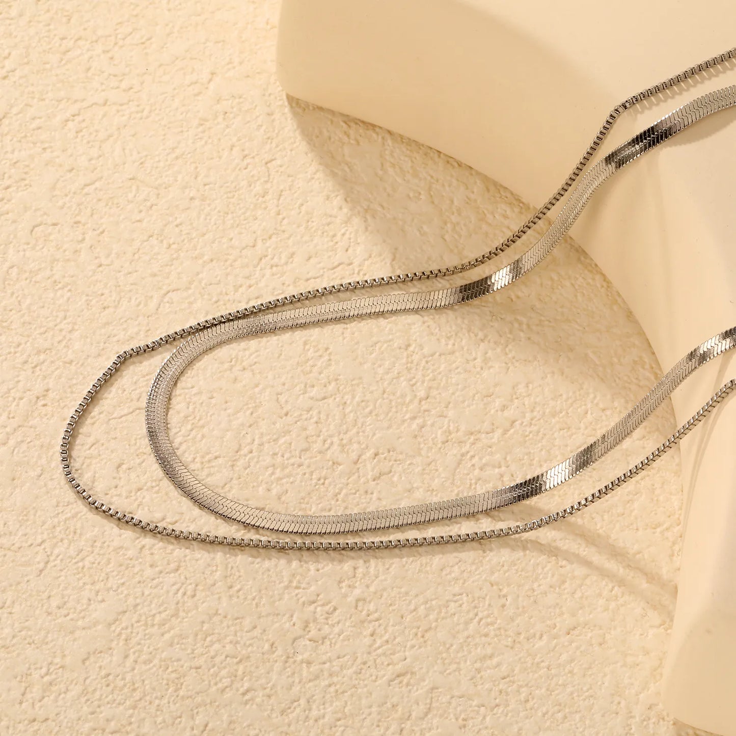 2-Layer Snake Chain Necklace (3mm + 1.2mm Widths) | MOQ 12 | Wholesale Order Stainless Steel Jewelry | N:40+45+5cm Adjustable Jewelry
