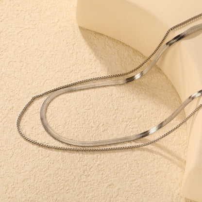 2-Layer Snake Chain Necklace (3mm + 1.2mm Widths) | MOQ 12 | Wholesale Order Stainless Steel Jewelry | N:40+45+5cm Adjustable Jewelry