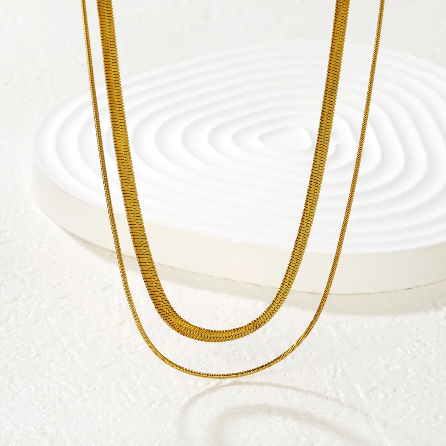 Wholesale Gold/Silver 2-Layer Snake Chain Necklace (3mm+1mm) | 18K Plated | N:40+45+5cm Adjustable