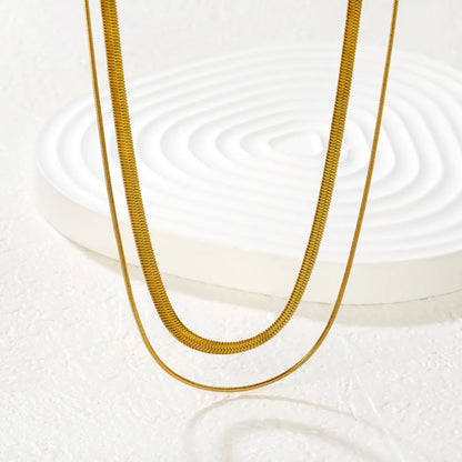 Wholesale Gold/Silver 2-Layer Snake Chain Necklace (3mm+1mm) | 18K Plated | N:40+45+5cm Adjustable