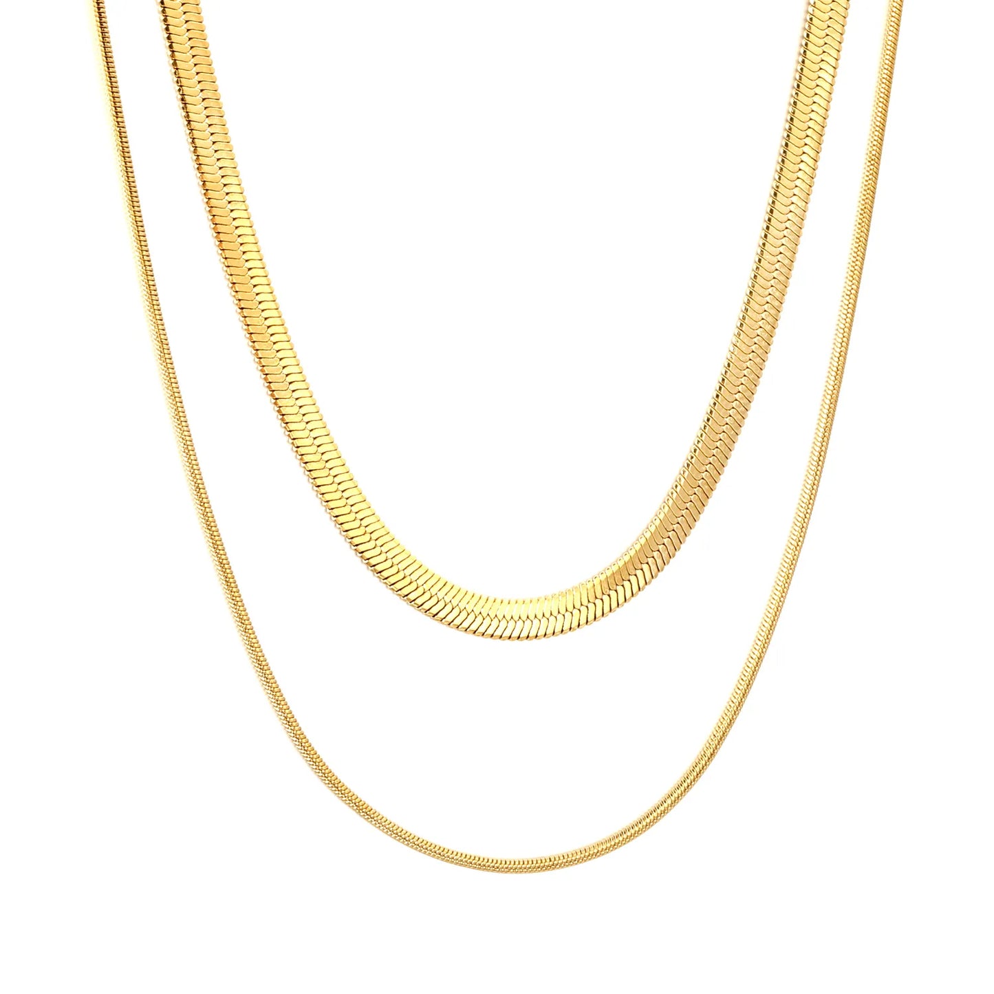 Wholesale Gold/Silver 2-Layer Snake Chain Necklace (3mm+1mm) | 18K Plated | N:40+45+5cm Adjustable