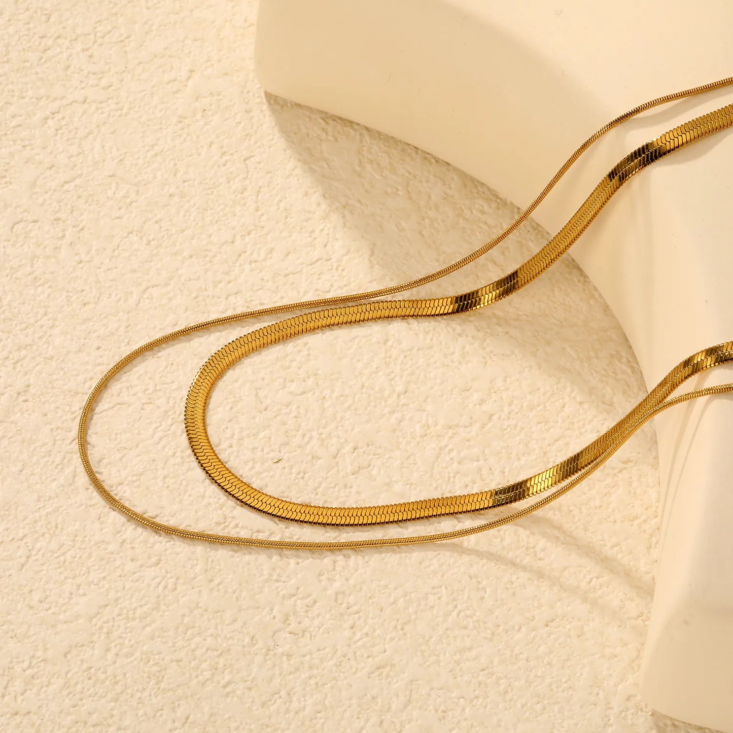 Wholesale Gold/Silver 2-Layer Snake Chain Necklace (3mm+1mm) | 18K Plated | N:40+45+5cm Adjustable