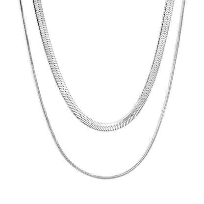 Wholesale Gold/Silver 2-Layer Snake Chain Necklace (3mm+1mm) | 18K Plated | N:40+45+5cm Adjustable