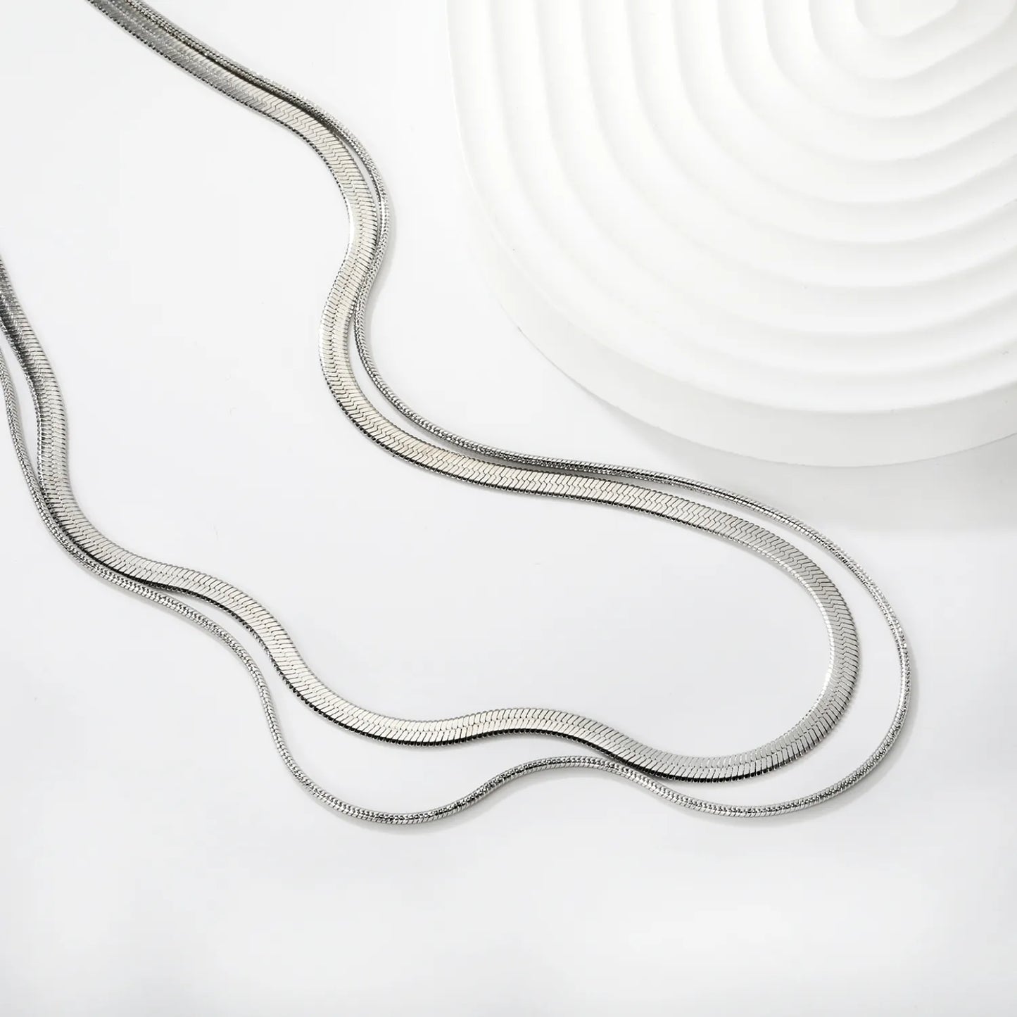 Wholesale Gold/Silver 2-Layer Snake Chain Necklace (3mm+1mm) | 18K Plated | N:40+45+5cm Adjustable