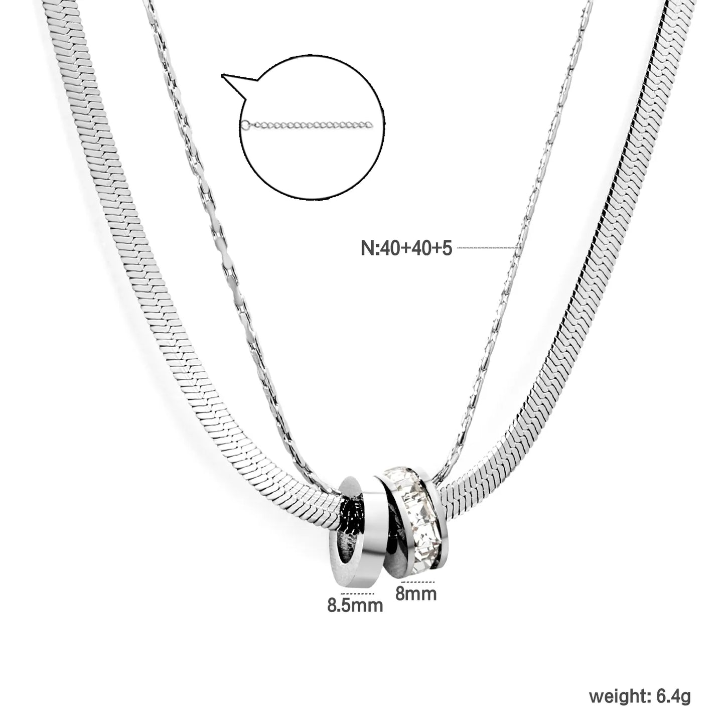 N:40+40+5 Adjustable 3-Layer Crystal Bead Necklace | 18K Gold/Silver Plated | Wholesale Bulk Order | MOQ 12